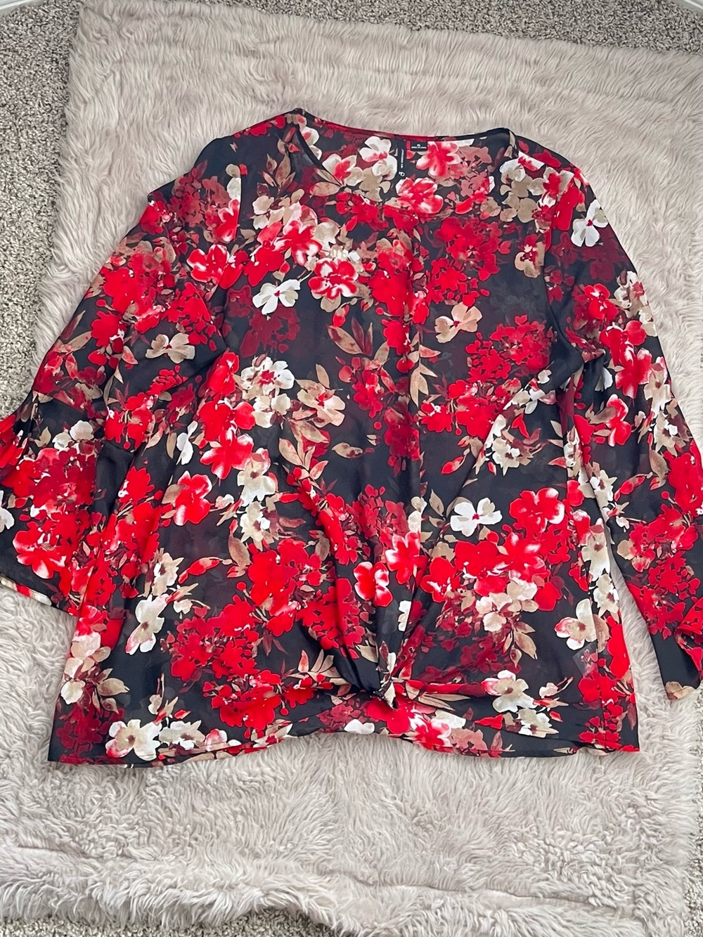 new directions Black Tunic with Red and White Floral Print